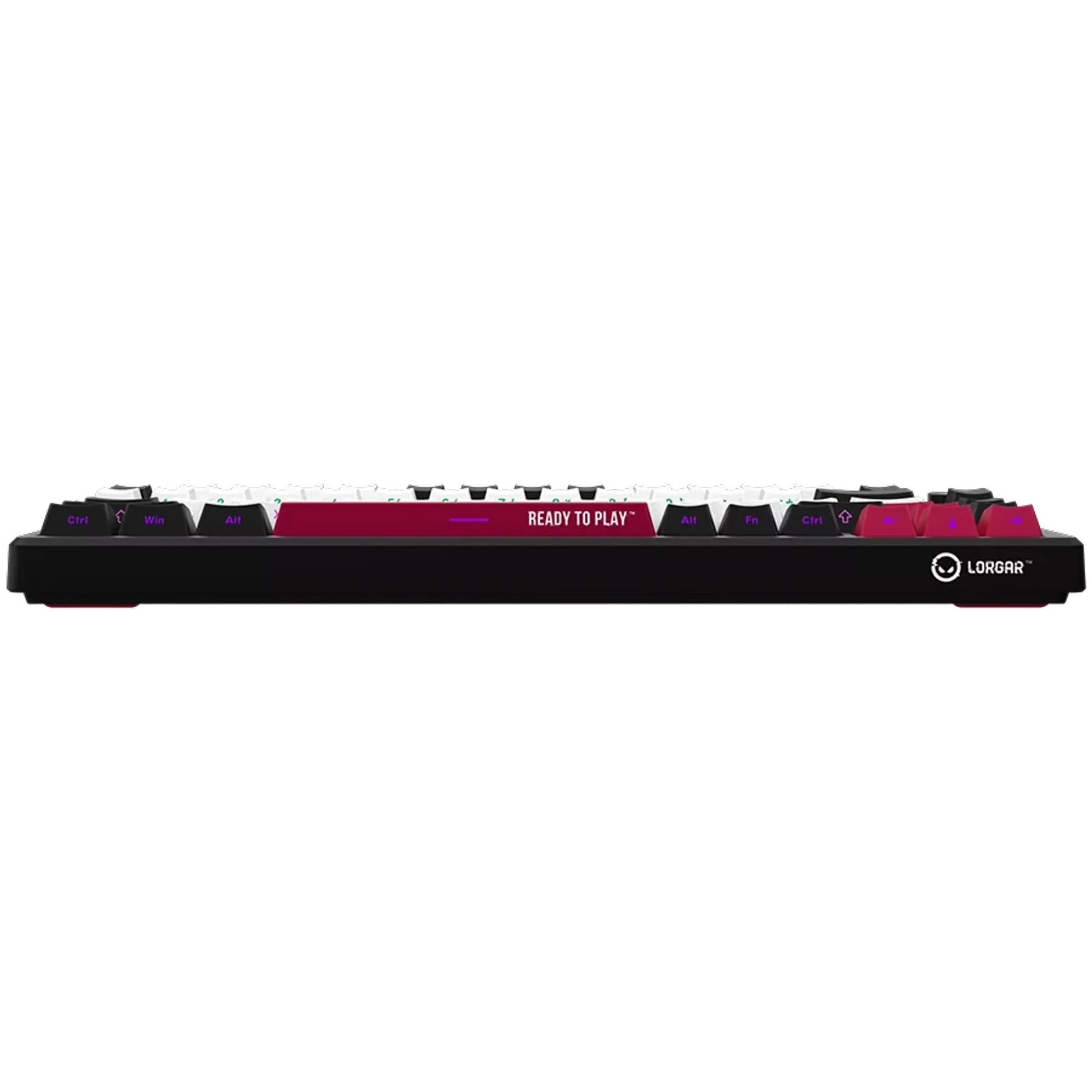 Lorgar kbp7075w, tastiera da gioco (nera, layout americano, logar tossico viola, 75%, rgb, hot-swapable, pbt double-shot, bluetooth 2.4ghz usb)