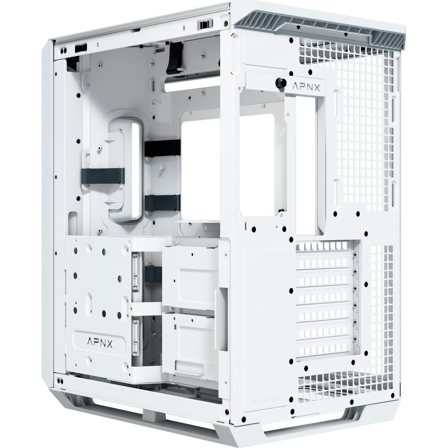 Apnx v1-w-wt-v1 midi tower behuizing (wit houtkleur | 2x usb-a | 1x usb-c | window)