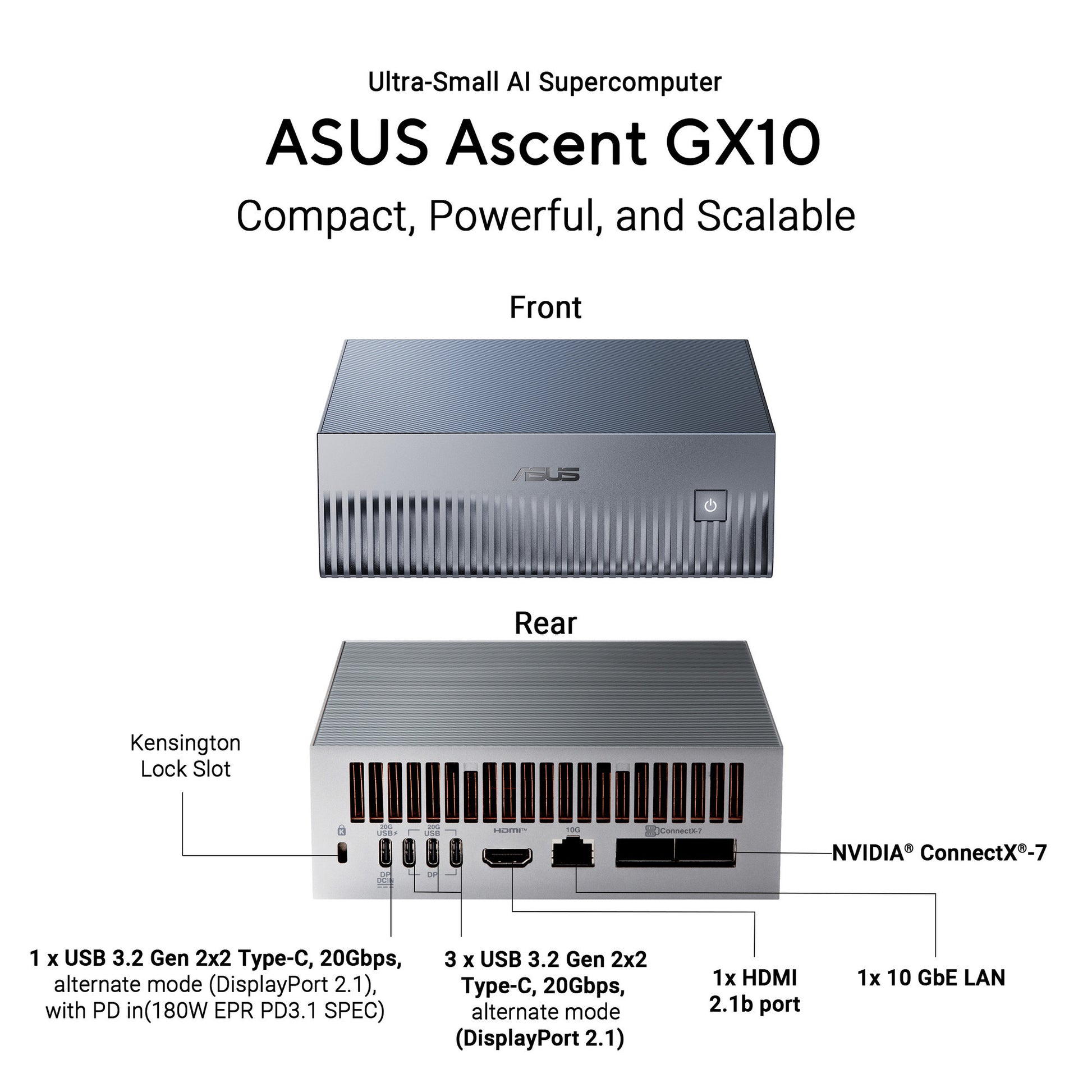 Mini PC Asus Ascent GX10 Arm V9.2-A 128 2 (Gris oscuro | NVIDIA GB10 Grace Blackwell | DGX Spark | NVLINK-C2C | 128 GB | 2 TB SSD)