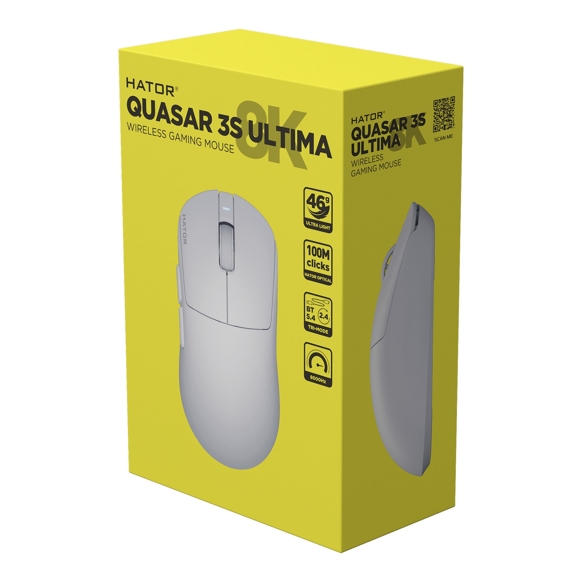 Mouse da gioco wireless Hator Quasar 3S Ultima 8K (bianco, 30.000 DPI, USB Bluetooth da 2,4 GHz)