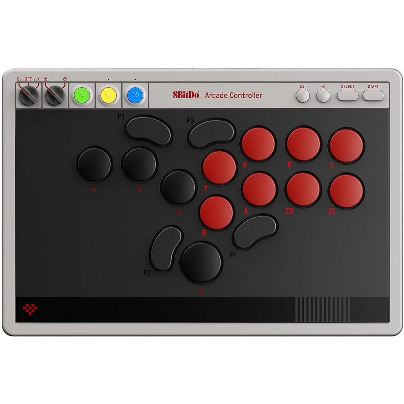 8bitdo arcade controller (grijs rood, 2.4 ghz bluetooth usb, nintendo switch, pc)