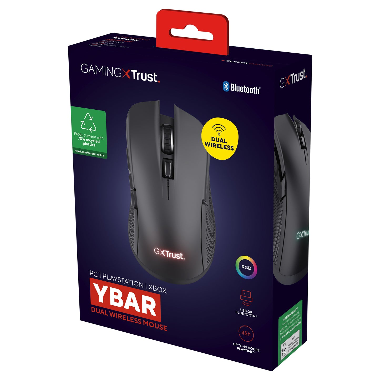 Mouse da gioco wireless Trust GXT 931 YBar (nero, 200 - 7.200 dpi, USB Bluetooth da 2,4 GHz)