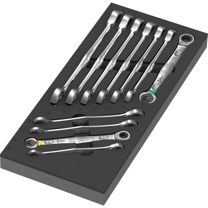 Wera zelfaanpassende steeksleutel 6000 joker set 1 gereedschapsset (zwart grijs, combinatie ratelsleutelset, in schuimrubberen inzet voor werkplaatswagen)