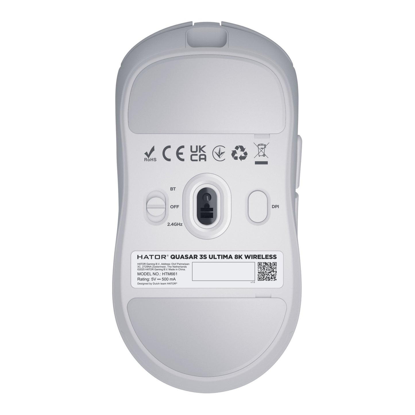 Mouse da gioco wireless Hator Quasar 3S Ultima 8K (bianco, 30.000 DPI, USB Bluetooth da 2,4 GHz)