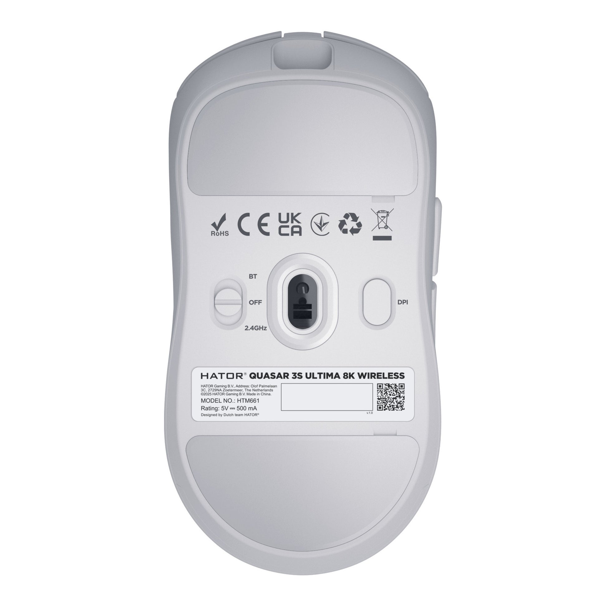 Mouse da gioco wireless Hator Quasar 3S Ultima 8K (bianco, 30.000 DPI, USB Bluetooth da 2,4 GHz)