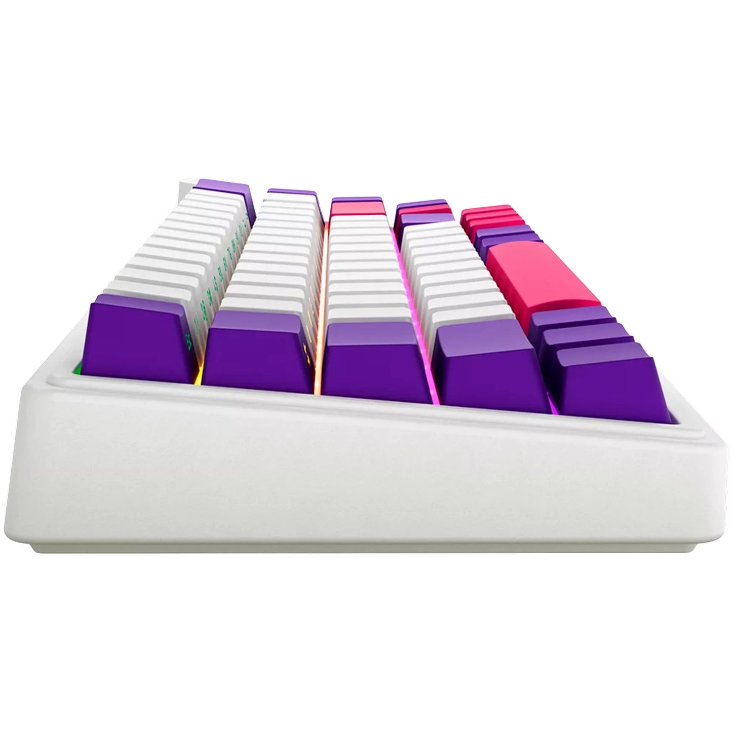 Lorgar kbp70mw, tastiera da gioco (bianca, layout americano, logar tossico viola, 65%, rgb, hot-swapable, pbt double-shot, bluetooth 2.4ghz usb)