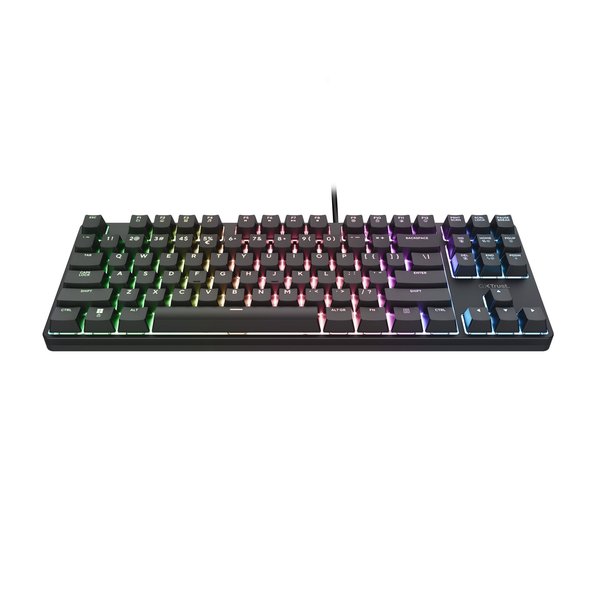 Trust GXT 864 Cada Tastiera da gioco meccanica compatta TKL, tastiera da gioco (nera, layout USA, marrone Huano, RGB)