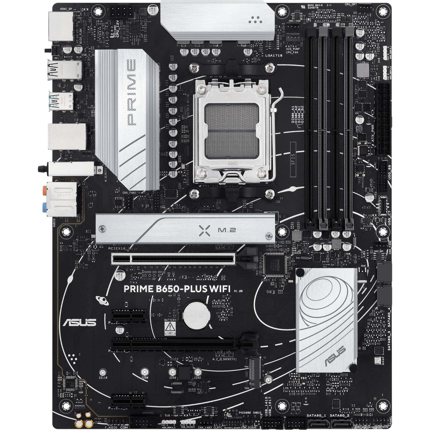 Scheda madre Asus Prime B650-Plus WiFi Socket AM5 (nero argento, RAID, 2.5GB-LAN, WiFi 6e, BT 5.3, audio, ATX)