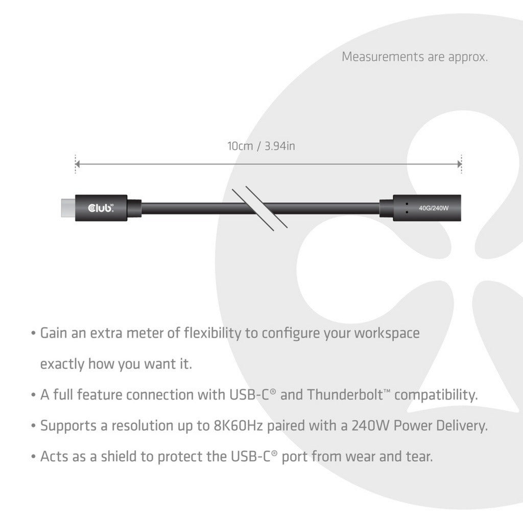 Cavo di prolunga Club 3D USB-C 40 Gbps (nero, 1 metro, 8k 60 Hz, PD 240 watt)