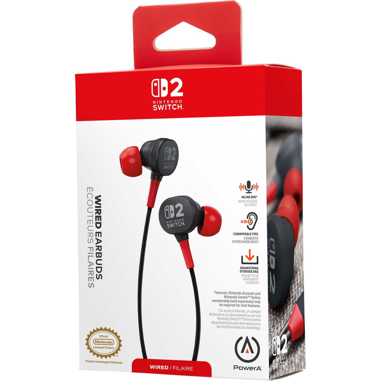 Powera wired earbuds for Nintendo Switch 2 in-ear (black red, Nintendo Switch 2, Nintendo Switch, Nintendo Switch - OLED model, Nintendo Switch Lite)