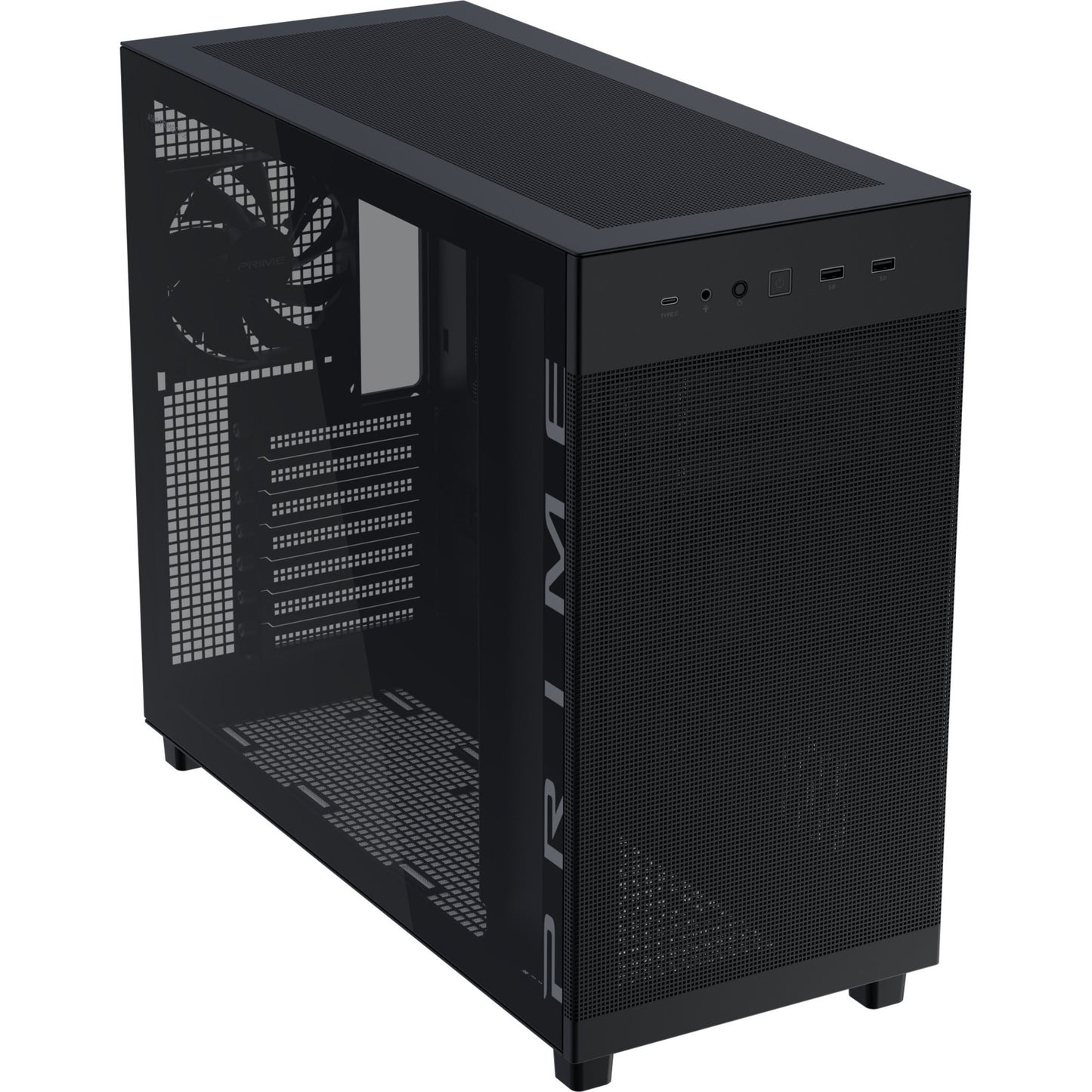 Asus Prime Ap303 - Carcasa Midi Tower con panel de vidrio templado (Negro | 2x USB-A | 1x USB-C | Vidrio templado)