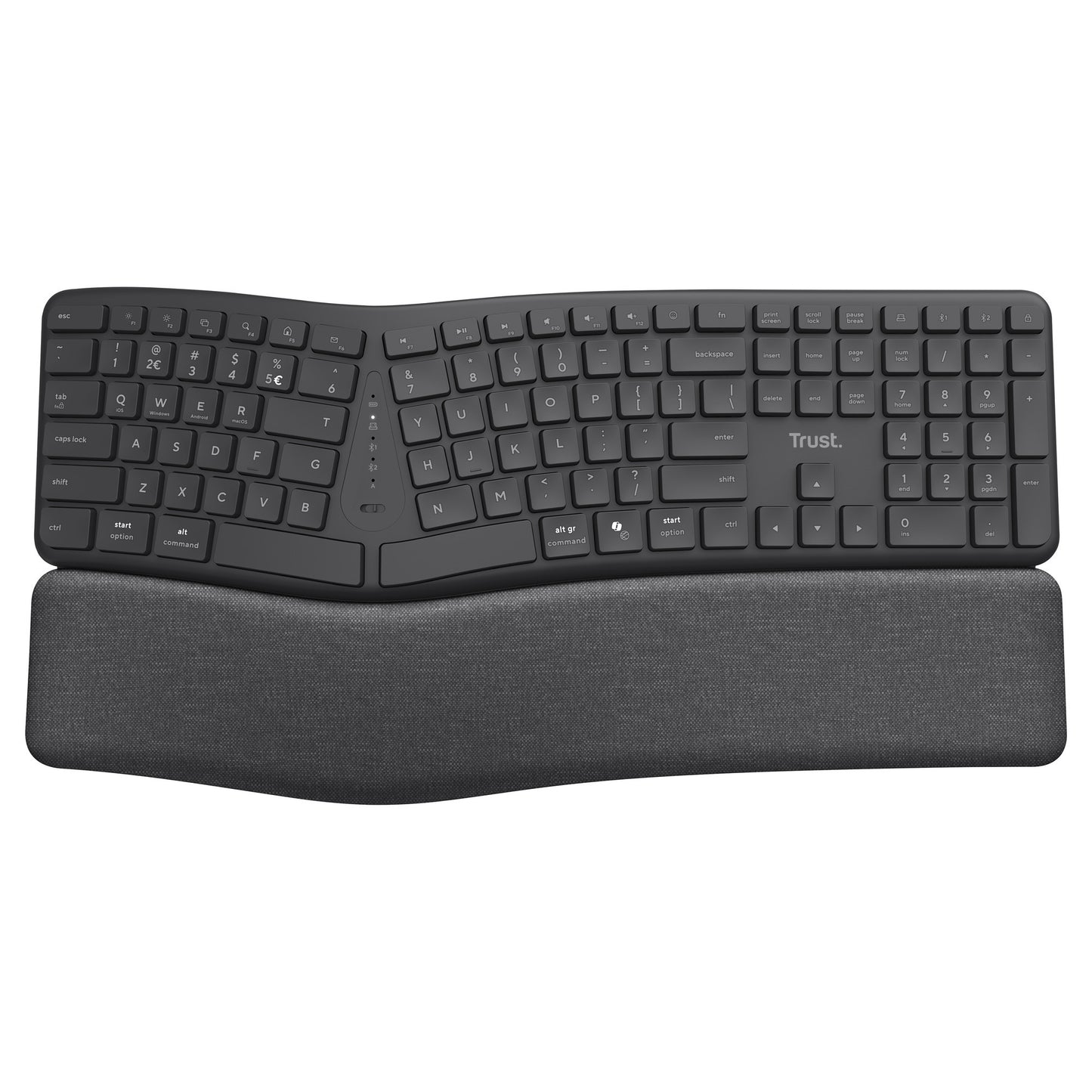 Trust Keyra wireless ergonomic keyboard (black, US layout, Bluetooth 2.4G USB)
