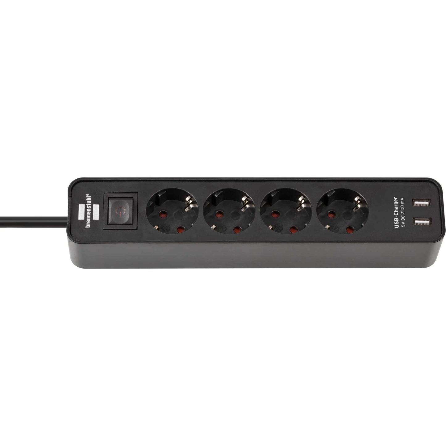 Presa Brennenstuhl con interruttore 4 connessioni + 2 porte USB nere