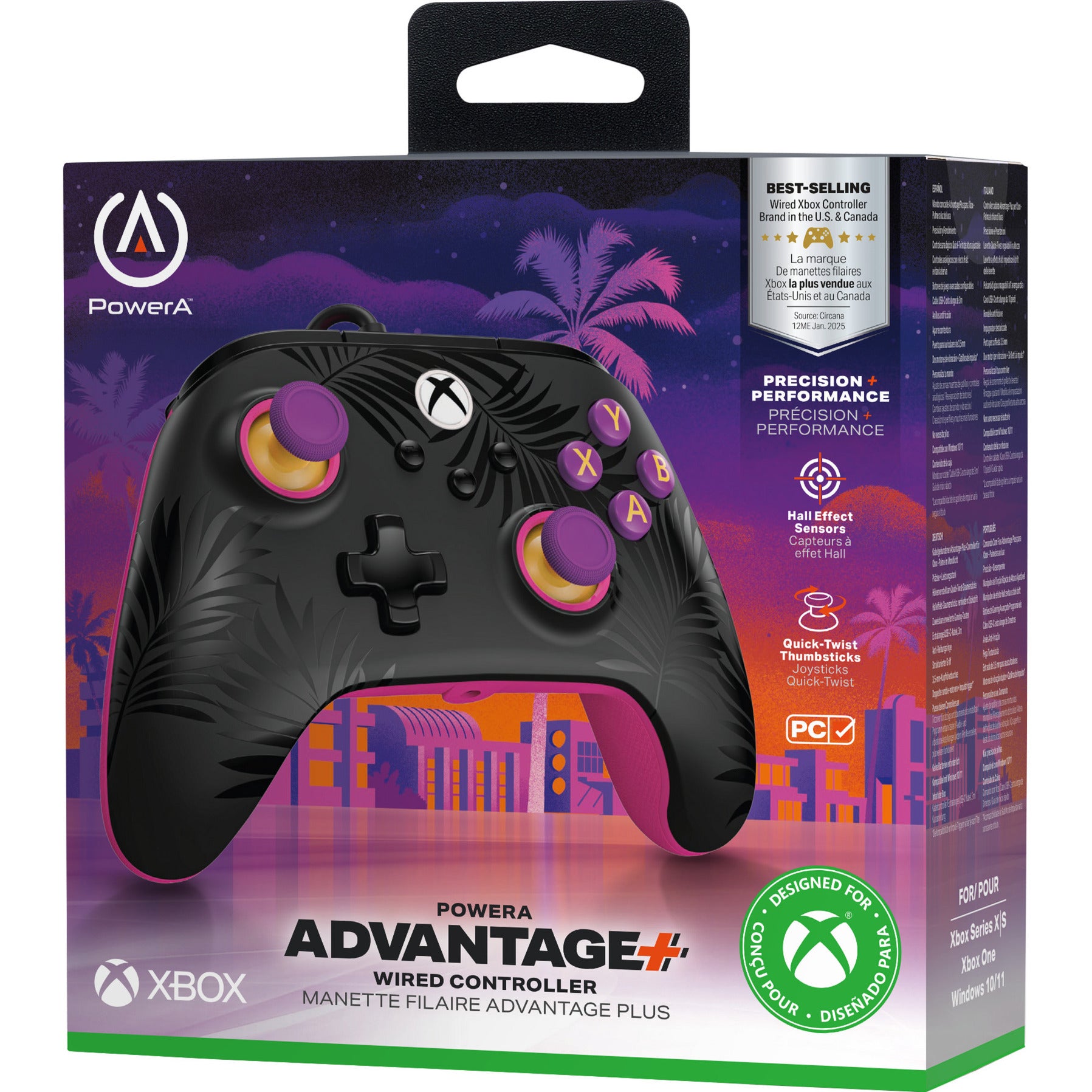 Vantaggio Powera plus controller cablato per xbox serie x|s - palme al chiaro di luna (rosa, xbox serie x|s, xbox one, PC)
