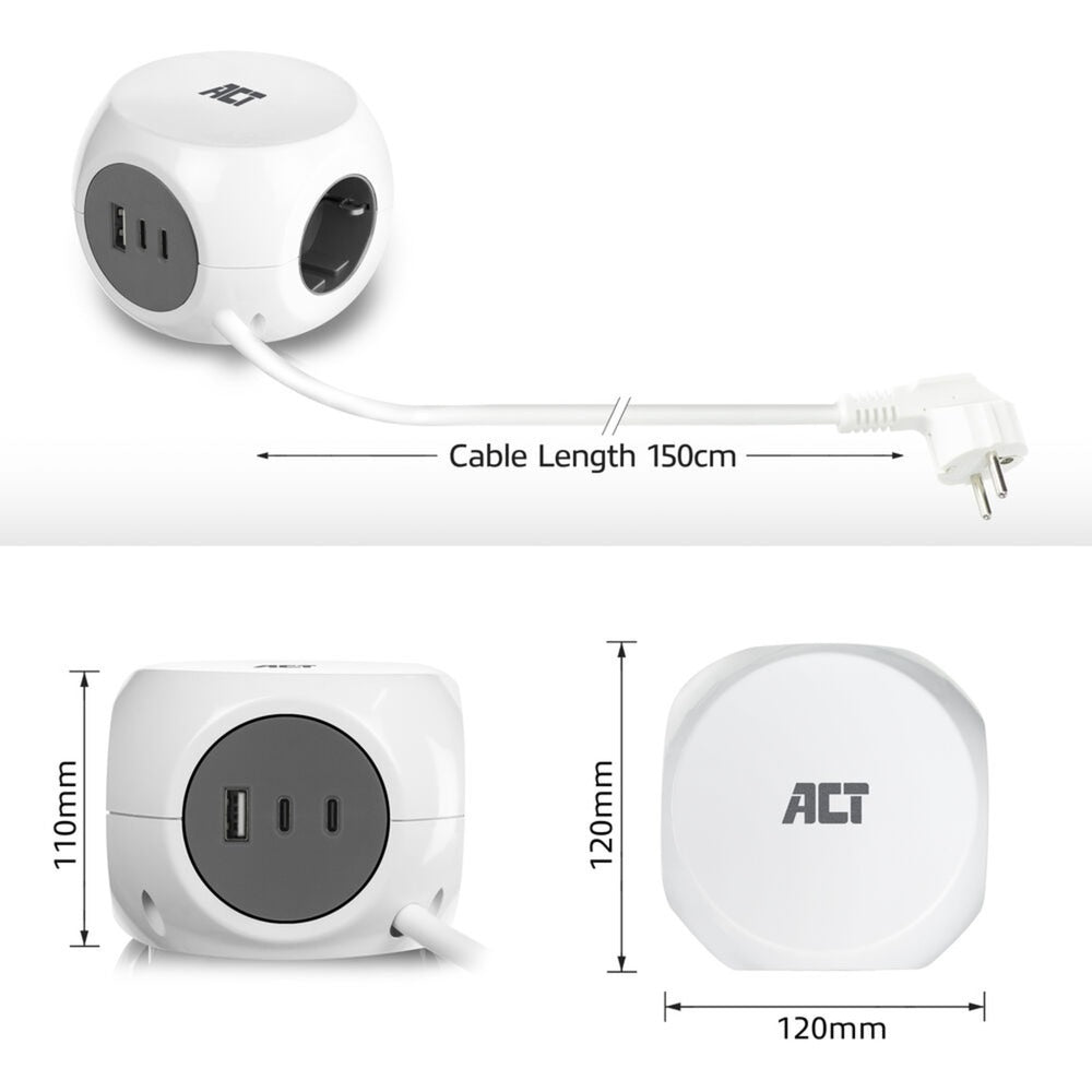 Act Power Strip Cube con 3 prese (tipo F), 30W PD