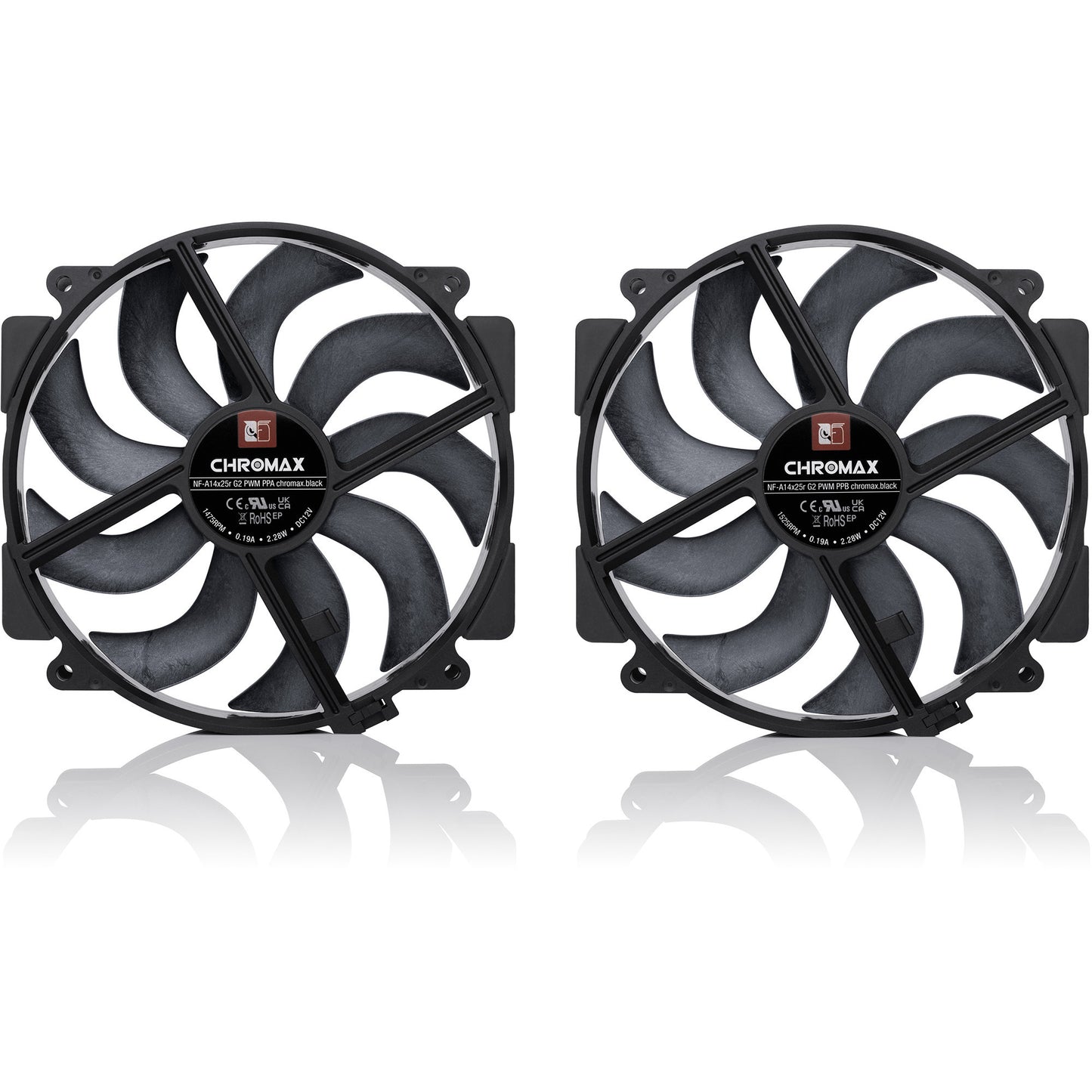 Ventole Noctua nf-a14x25r g2 pwm sx2-pp chromax.black (nero, 2 pezzi, 140 x 140 x 25 mm)