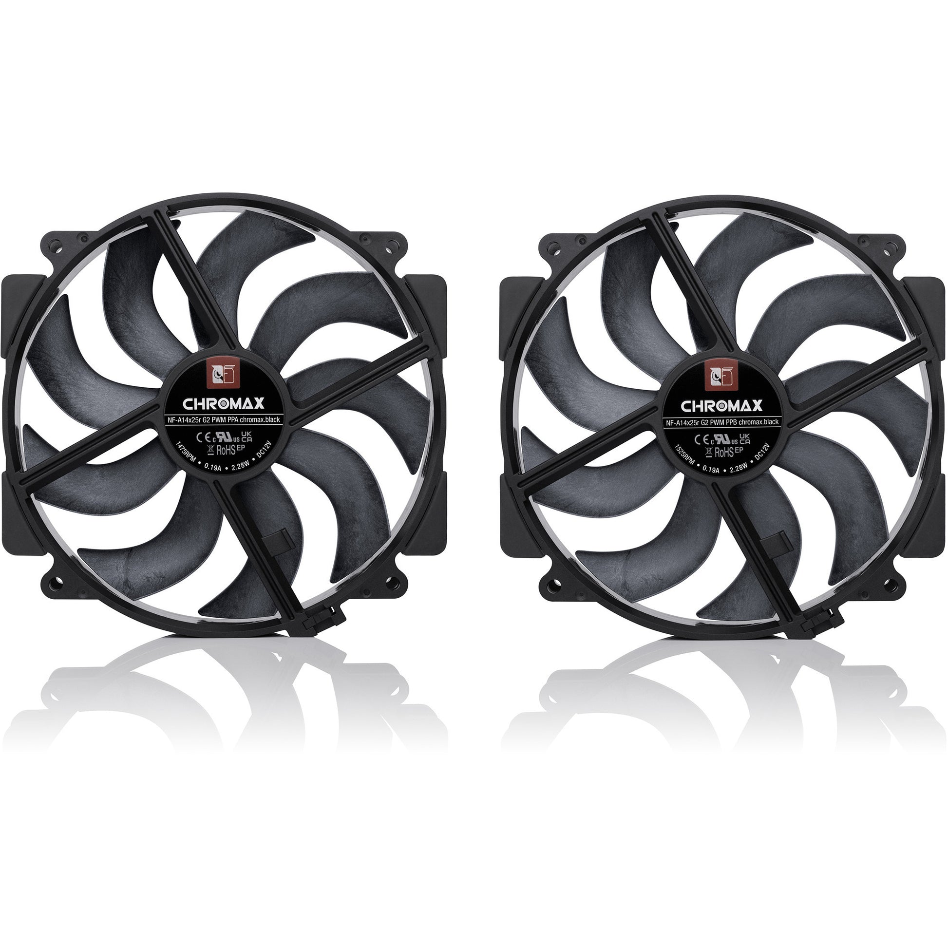Ventole Noctua nf-a14x25r g2 pwm sx2-pp chromax.black (nero, 2 pezzi, 140 x 140 x 25 mm)