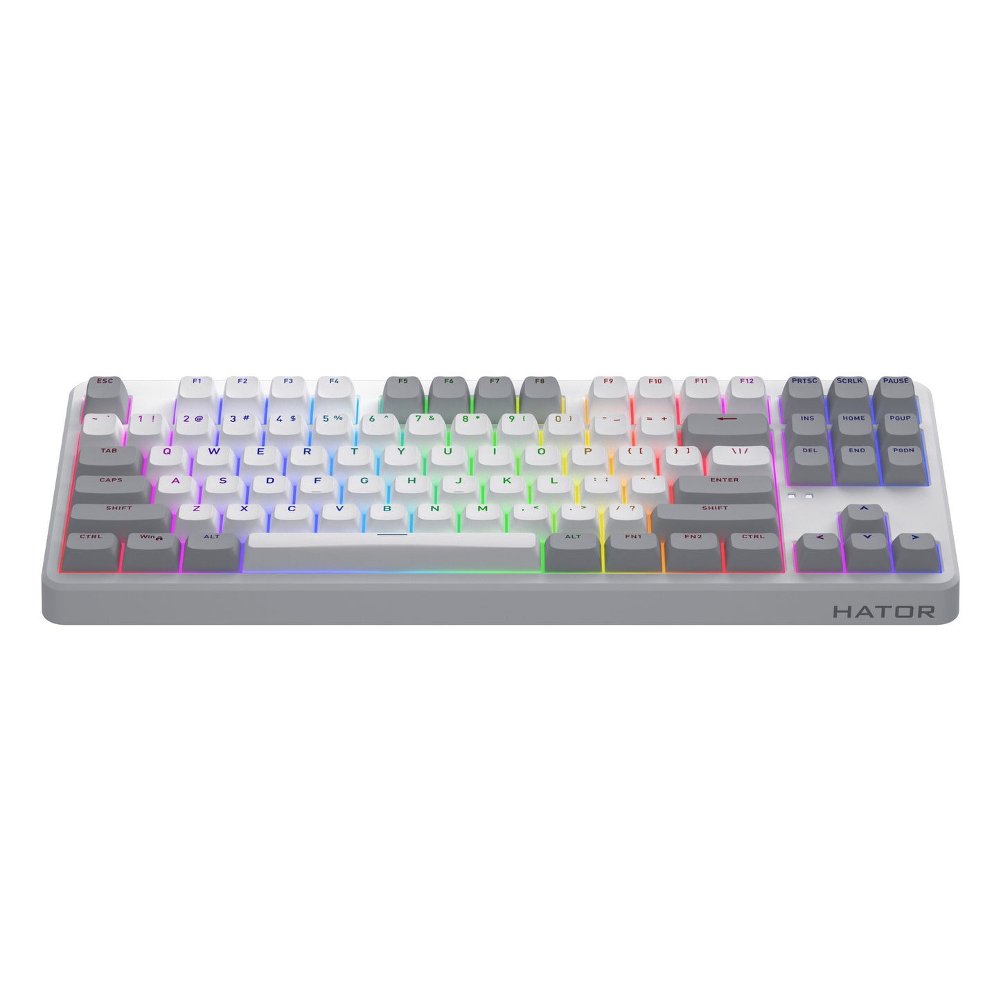 Hator rockfall 3 tkl inalámbrico, teclado para juegos (blanco, diseño estadounidense, hator aurum orange, rgb, teclas pbt, hotswap, bluetooth usb-c de 2,4 ghz)
