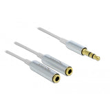 Delock cable audio splitter stereo jack male 3.5mm > 2x stereo jack female splitterkabel (wit zilver) - afbeelding 1