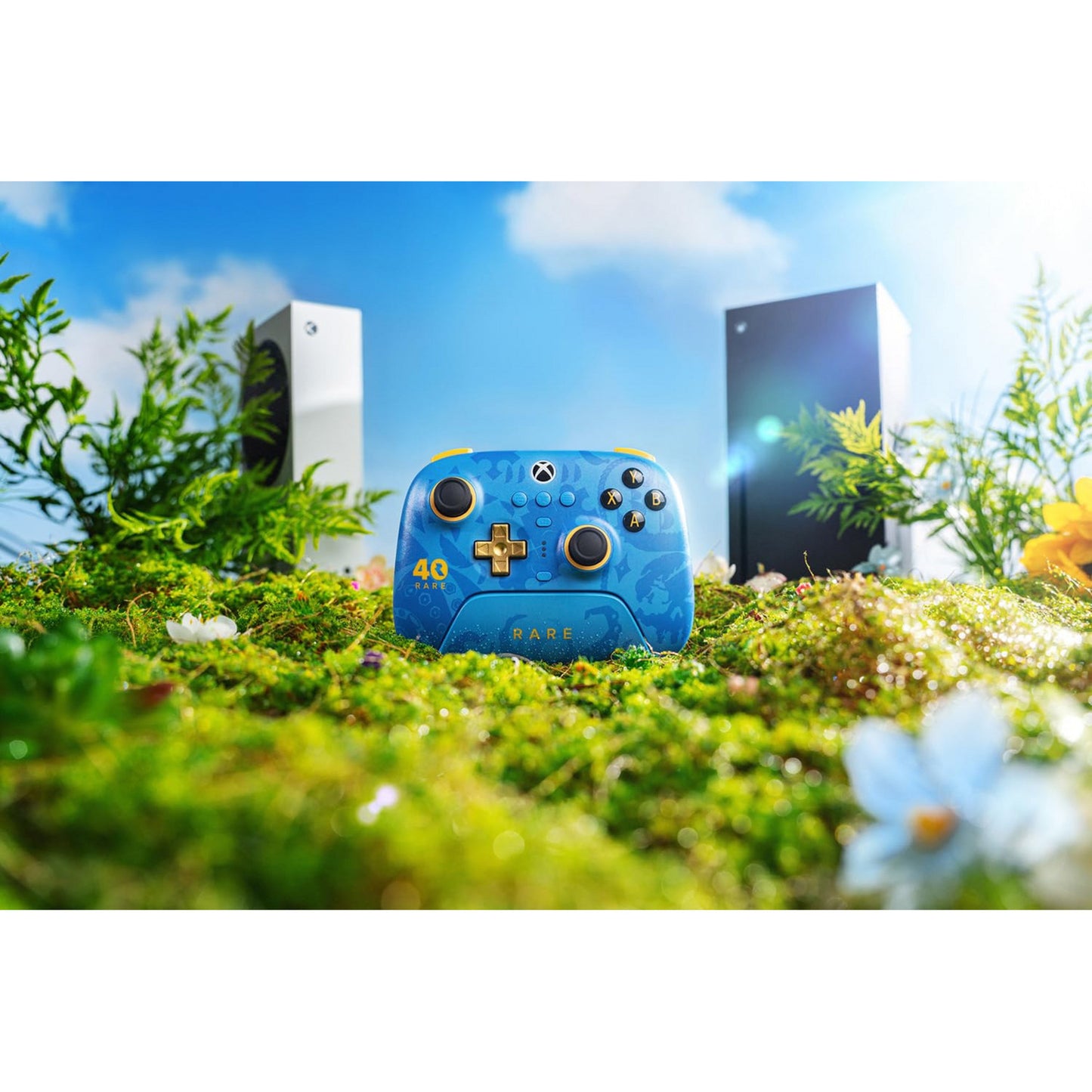 Controlador 8bitdo ultimate de 3 modos para xbox - rara edición del 40 aniversario (oro azul, xbox series x|s, xbox one, pc, bluetooth usb-c 2,4 ghz)