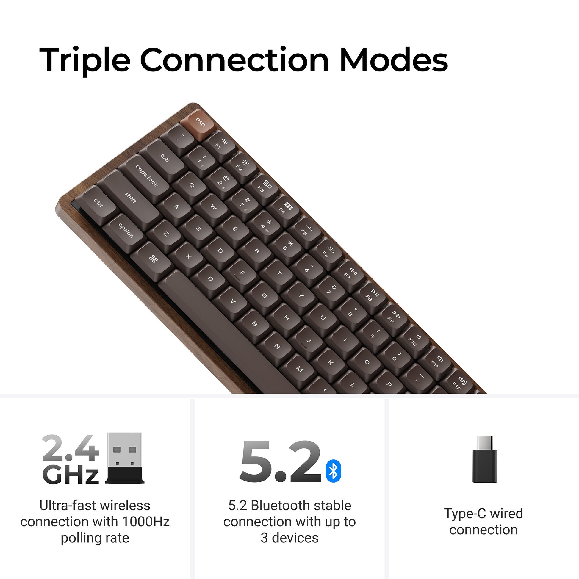 Keychron k3 max-h1w tastiera meccanica rgb edizione speciale interamente in legno (colore legno, layout us (qwerty), rosso latte, 75%, led rgb, pbt double-shot, hot swap, 2.4ghz | bluetooth 5.1 | usb-c)