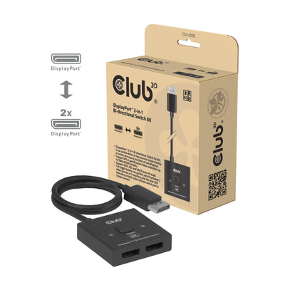 Club 3D DisplayPort 2 en 1 Conmutador bidireccional 8K Conmutador DisplayPort (negro)