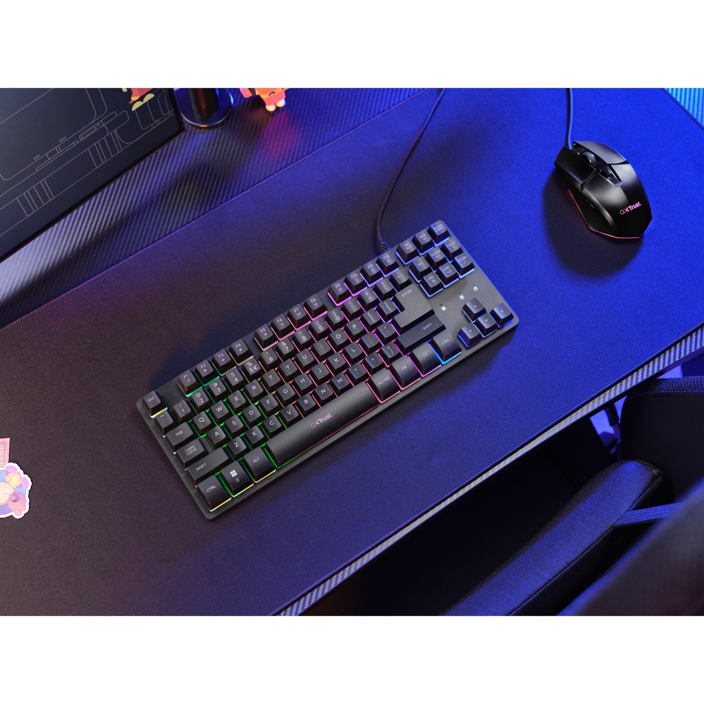 Trust gxt 833 thado toetsenbord met tkl-verlichting, gaming toetsenbord (zwart, us lay-out, 80% (tkl), rgb)