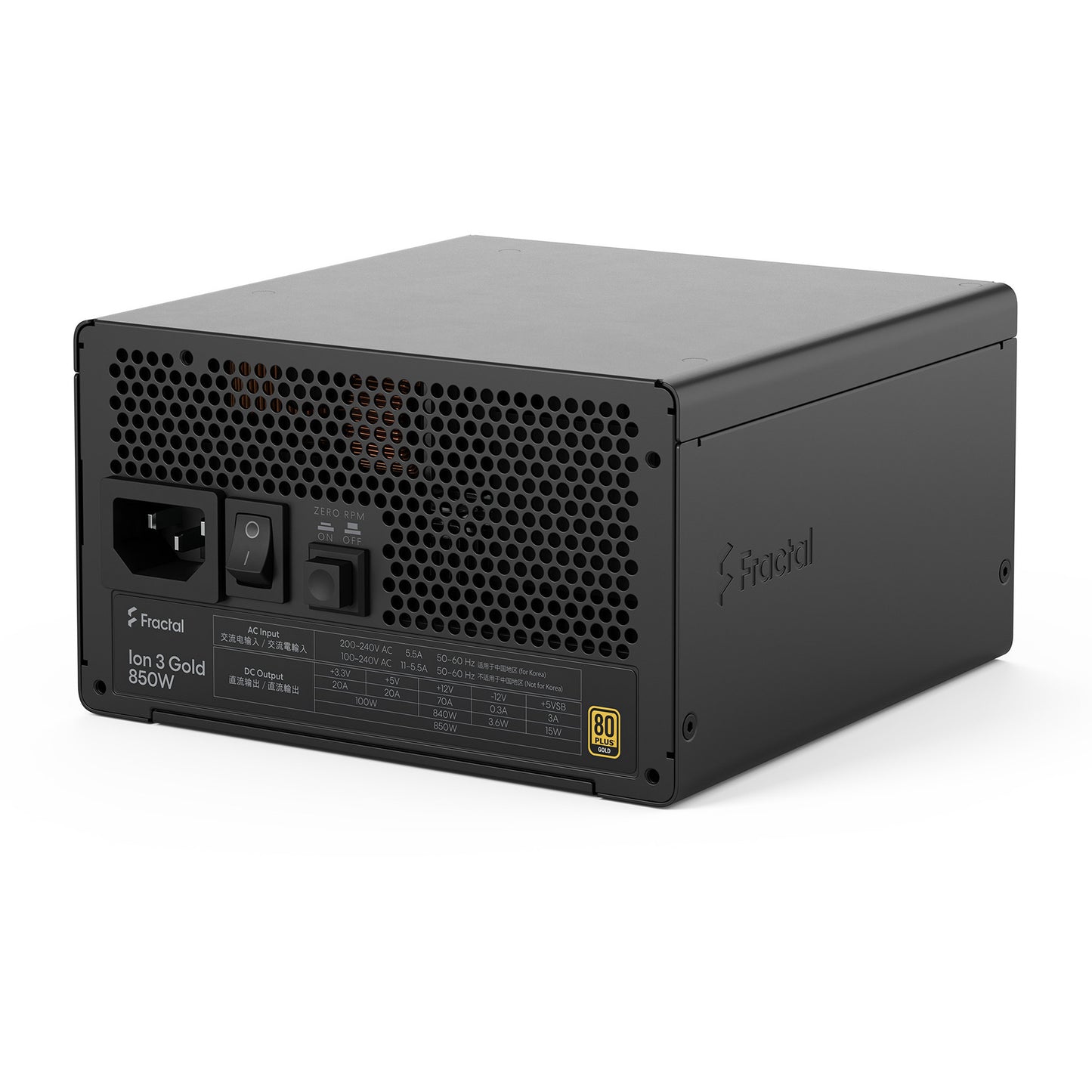 Fractal design ion gold 3 modulaire 850 watt voeding (zwart, 1x 12v-2x6, 3x pcie)