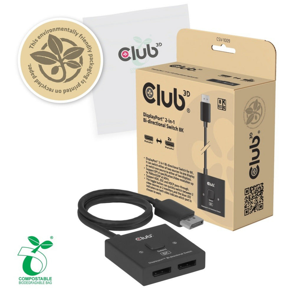 Switch DisplayPort Club 3D DisplayPort 2 in 1 bidirezionale 8K (nero)