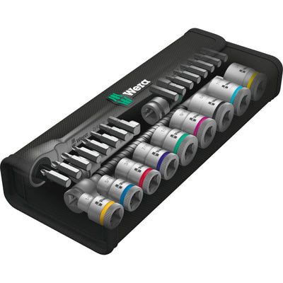 Wera 8100 sb 11 zyklop metalen ratelset, 3 8 gereedschapsset (zwart groen, 29-delig, volledig metalen ratel met vierkantaandrijving)