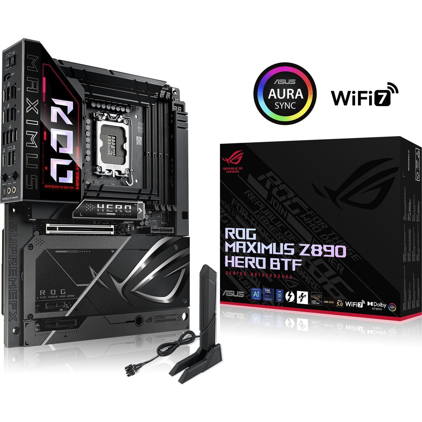 Placa base Asus Rrog Maximus Z890 Hero BTF Socket 1851 (negra, RAID, 5 GB-LAN, Wi-Fi 7, BT, Sonido, ATX)