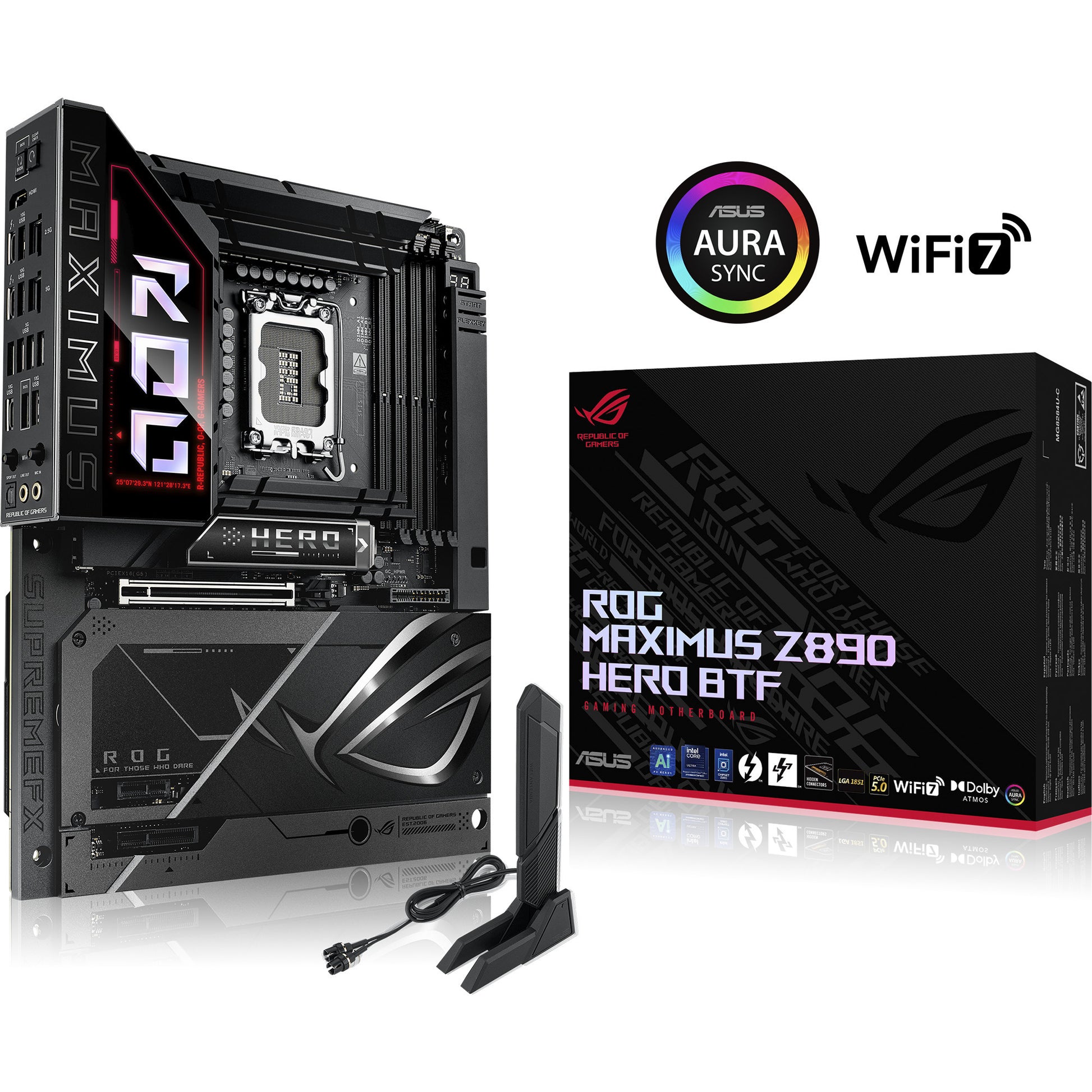 Placa base Asus Rrog Maximus Z890 Hero BTF Socket 1851 (negra, RAID, 5 GB-LAN, Wi-Fi 7, BT, Sonido, ATX)