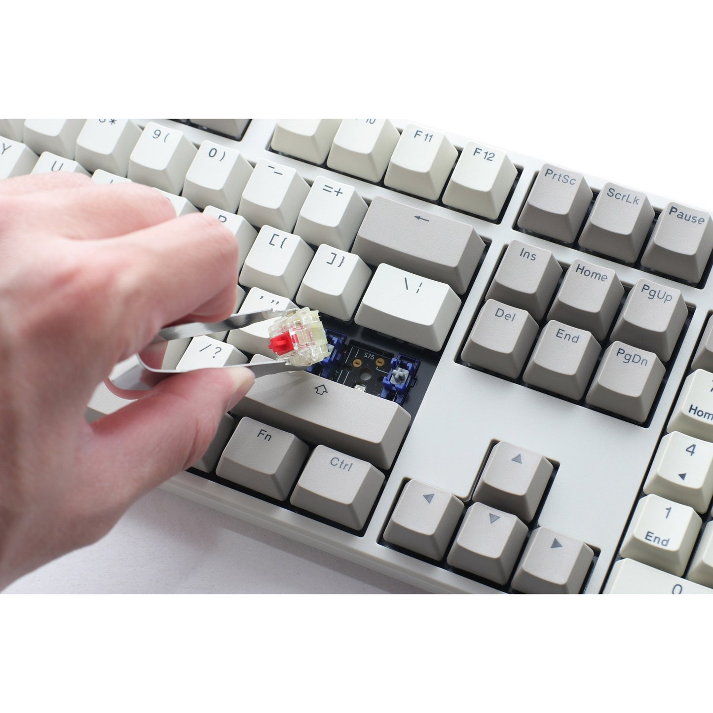 Ducky origin vintage mechanisch toetsenbord (grijs, us lay-out (qwerty), cherry mx silent red, 100%, hot swap, pbt double-shot keycaps)
