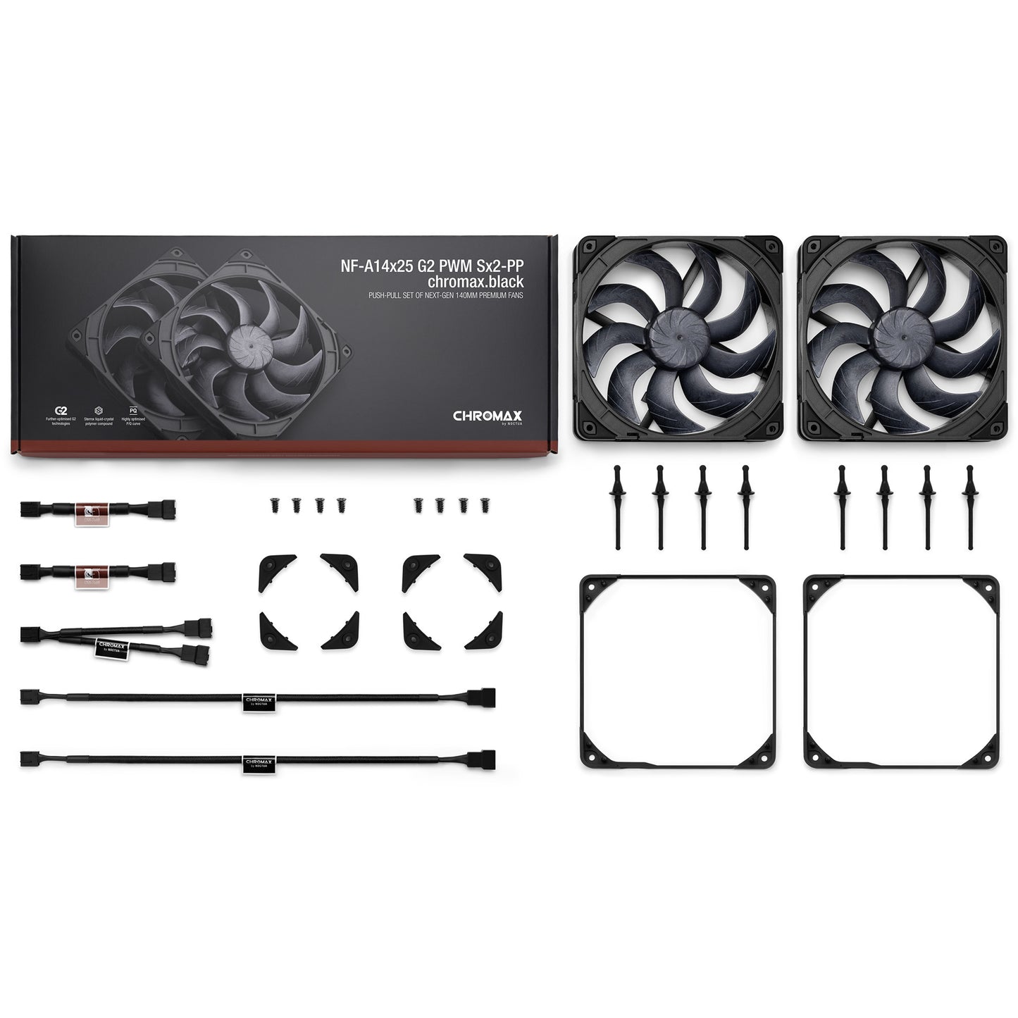 Ventole Noctua nf-a14x25 g2 pwm sx2-pp chromax.black (nero, 2 pezzi, 140 x 140 x 25 mm)