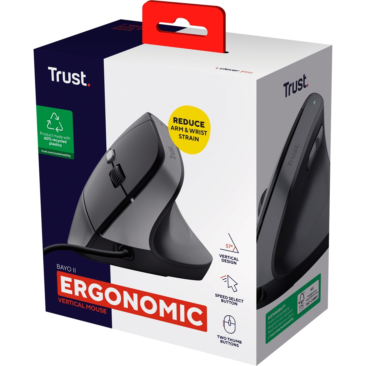 Mouse ergonomico Trust bayo ii (nero, 800 dpi - 2.400 dpi)