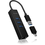 Icy box ib-hub1419-lan usb-hub (zwart, 3x usb-a 3.2 (5 gbit s), 1x lan) - afbeelding 1