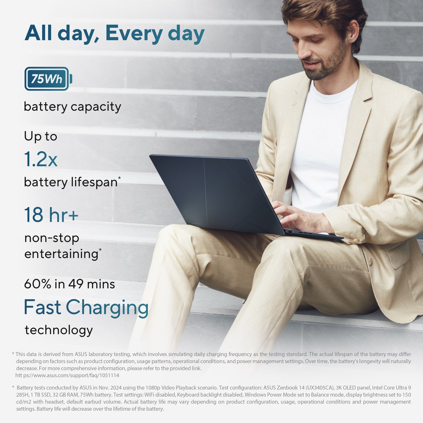 Laptop Asus ZenBook 14 OLED UX3405ca-QD012W 14 (Blu | Core Ultra 7 255h | Arc 140t | 32 GB | SSD da 1 TB)
