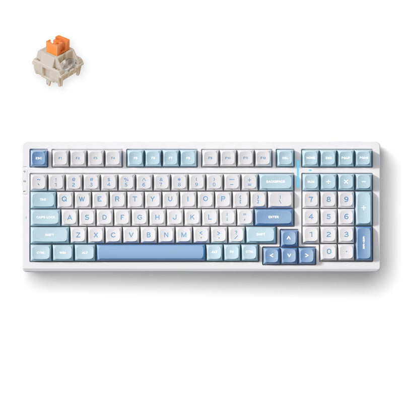 Mchose G98 Pro Blue Flame Orange Wireless Tri-Mode meccanica personalizzata, tastiera da gioco (Bianco Blu, layout USA, TTC Flame Orange, 98%, RGB, Hot Swap, Double-Shot PBT, Wireless Bluetooth USB-C)