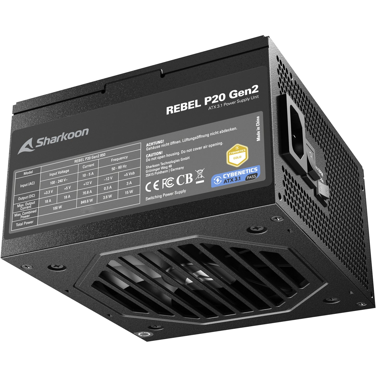 Alimentatore modulare Sharkoon ribelli p20 gen2 da 1000 watt (nero, 1x 12v-2x6, 3x pcie)