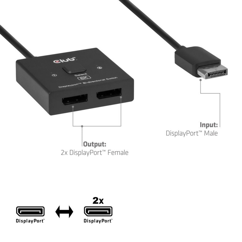 Switch DisplayPort Club 3D DisplayPort 2 in 1 bidirezionale 8K (nero)