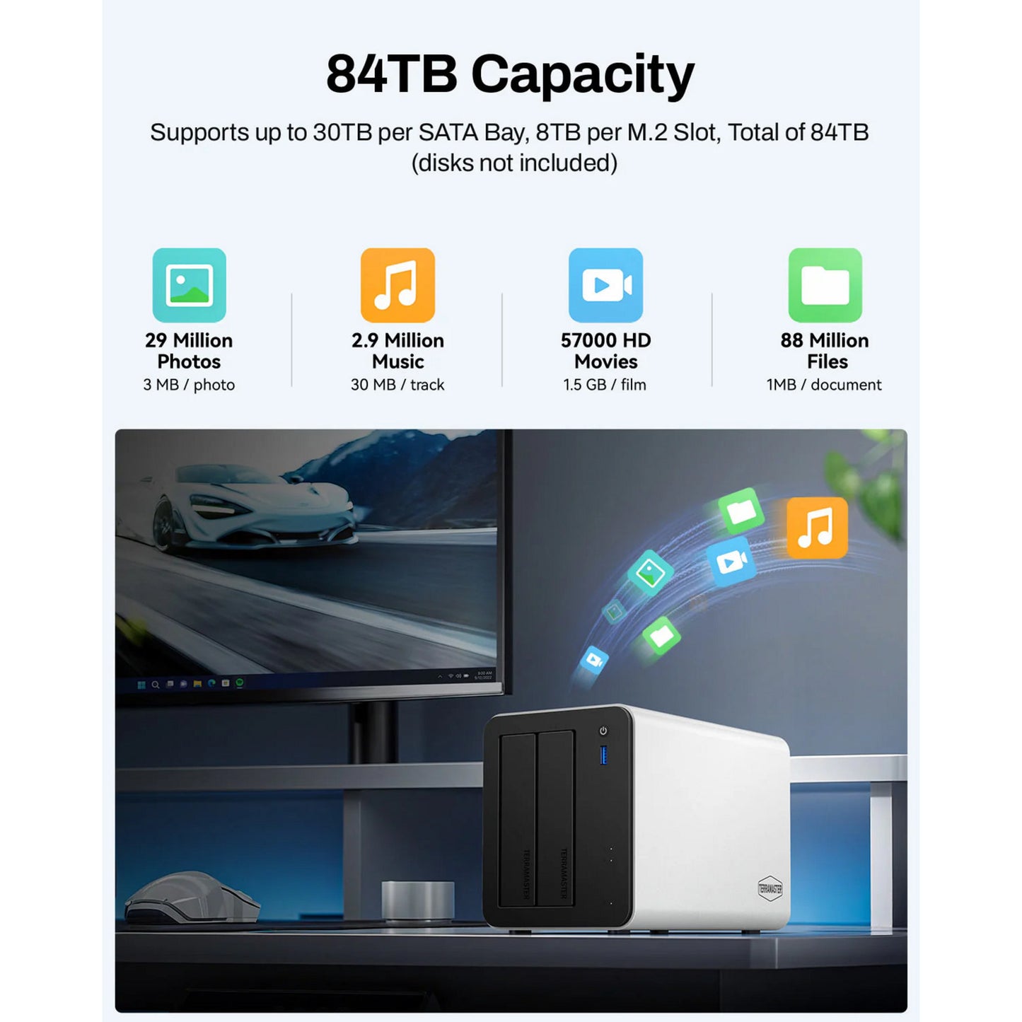 Terramaster f2-425 plus nas (bianco, 2x 5GBe, HDMI, USB)