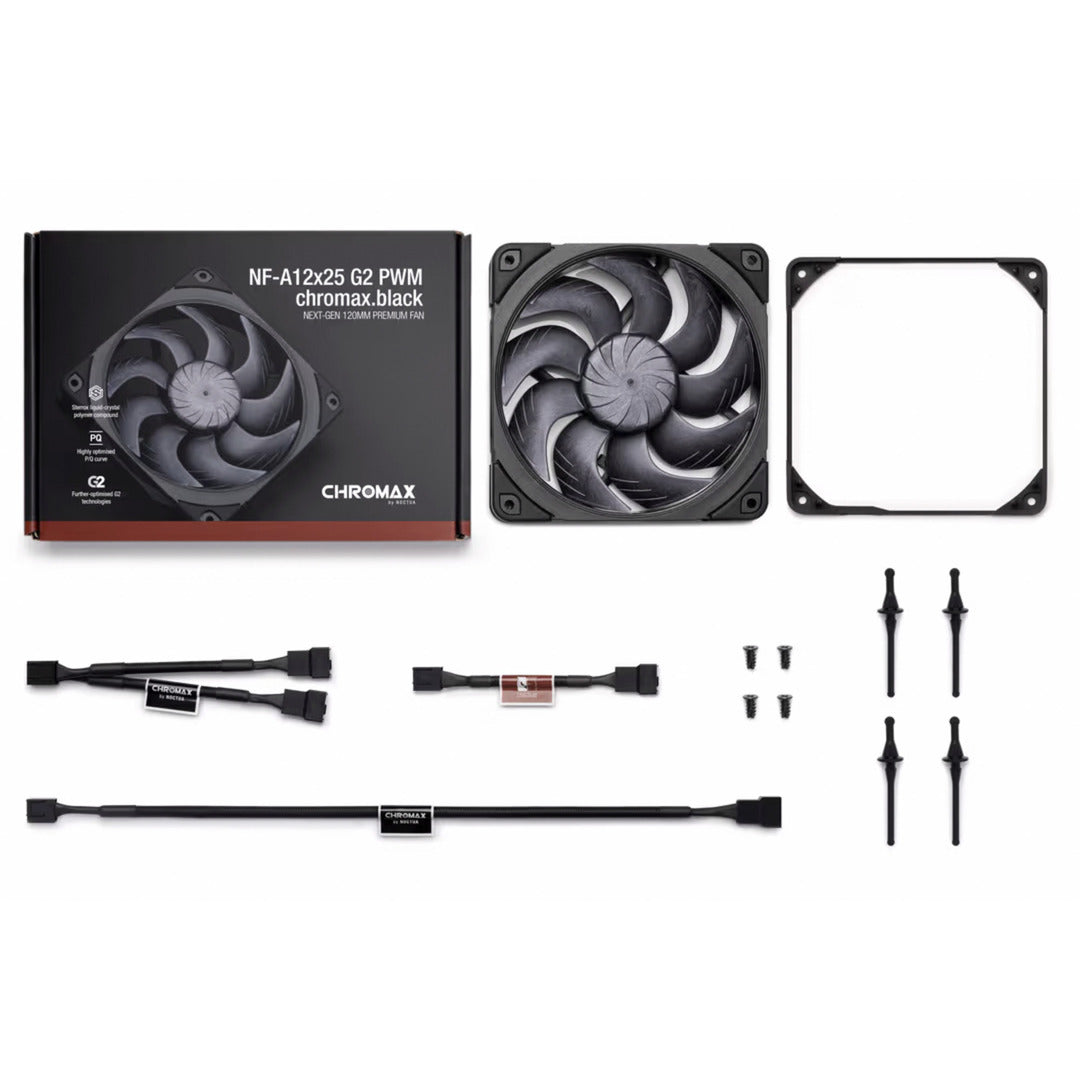 Ventola per case Noctua nf-a12x25 g2 pwm chromax.black (nera, 120 x 120 x 25 mm)