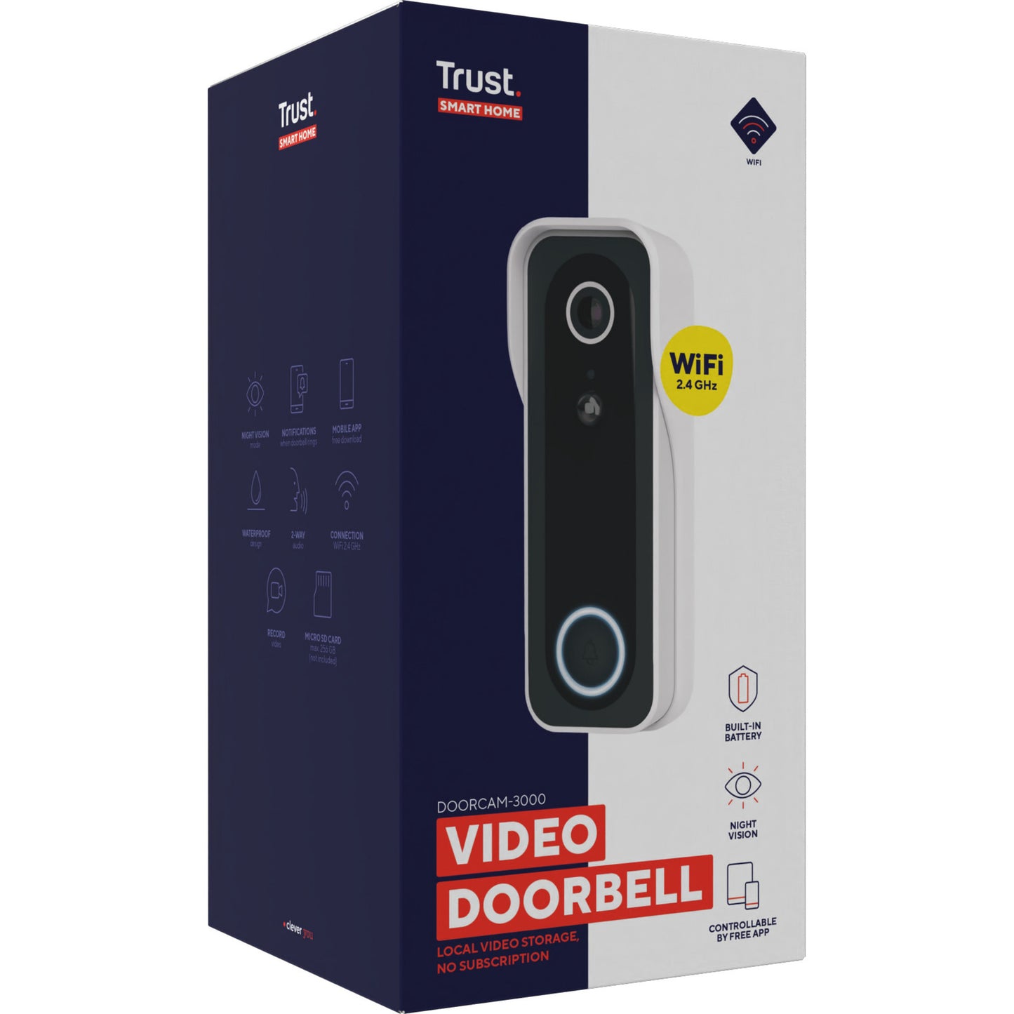 Videocamera per campanello WiFi intelligente Trust doorcam-3000 (bianco nero, WiFi da 2,4 GHz)