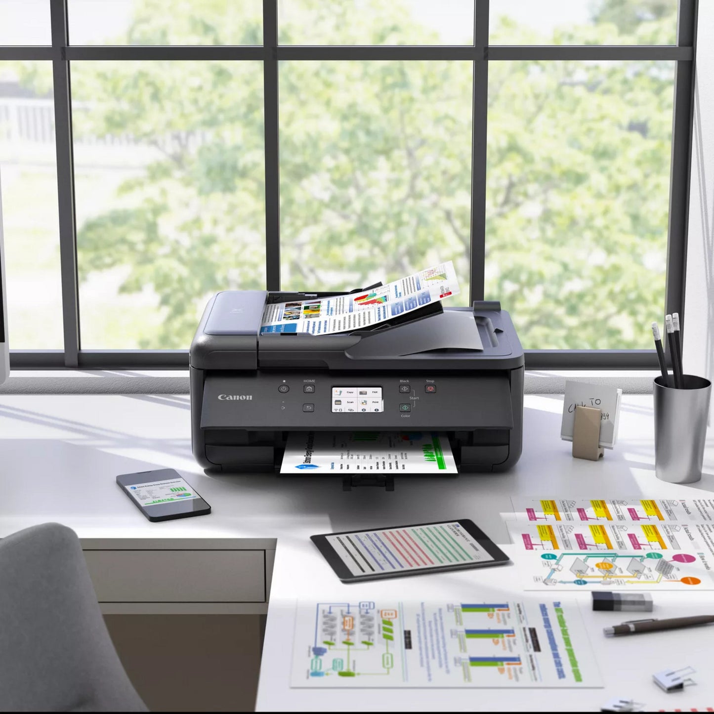 Impresora de inyección de tinta todo en uno Canon Pixma TR7650 con función de fax (negro, USB, Wi-Fi, copia, escaneo, fax)