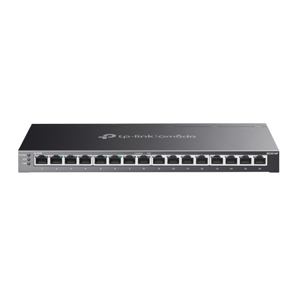 Tp-link omada sg2016p 16-poort gigabit smart switch (zwart, 8x poe+)