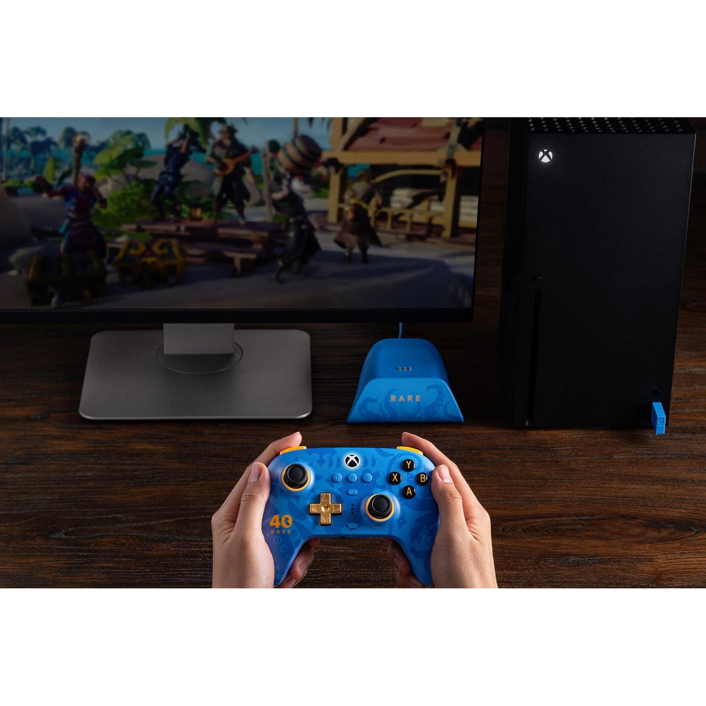 Controlador 8bitdo ultimate de 3 modos para xbox - rara edición del 40 aniversario (oro azul, xbox series x|s, xbox one, pc, bluetooth usb-c 2,4 ghz)