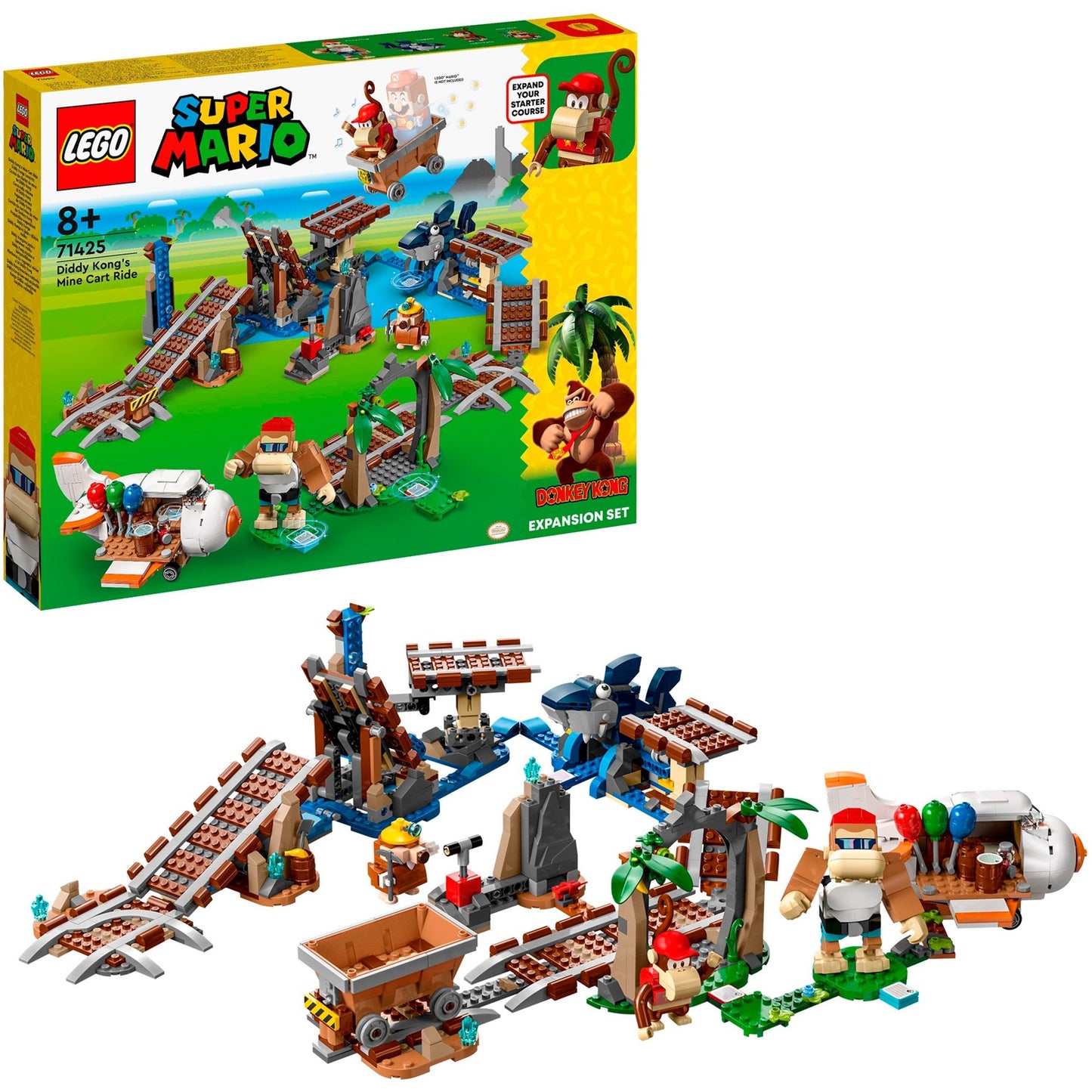 Set de expansión Lego Super Mario: Juguete de construcción con paseo en carro minero de Diddy Kong (71425)
