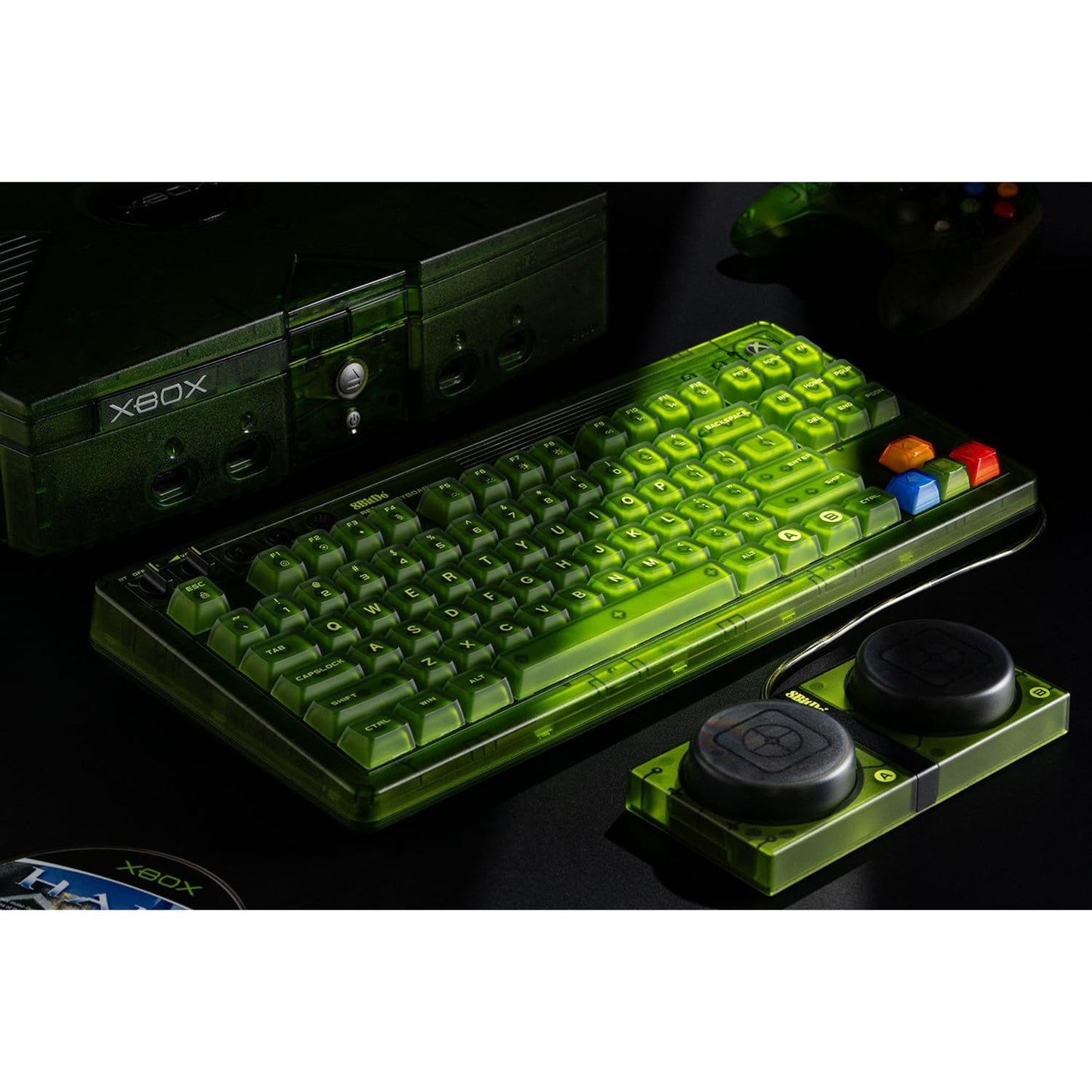 8bitdo retro 87 mechanical keyboard - xbox edition (groen, us lay-out (qwerty), kailh box jellyfish x, 80% (tkl), abs keycaps, bluetooth 5.0, wireless 2.4g, usb)