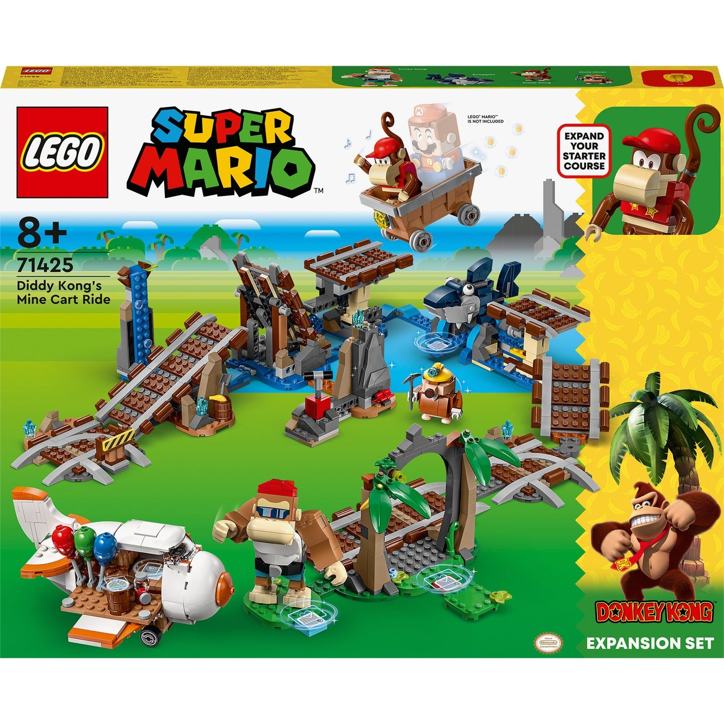 Set de expansión Lego Super Mario: Juguete de construcción con paseo en carro minero de Diddy Kong (71425)