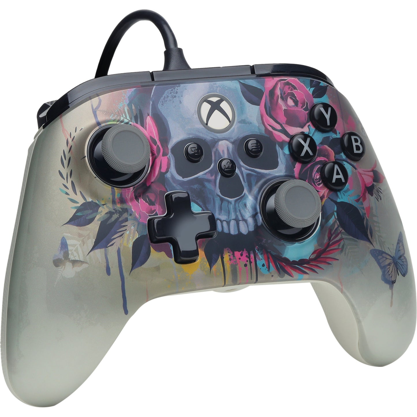 Controlador con cable powera Advantage plus para xbox series x|s - bloom gloom (silver, xbox series x|s, xbox one, PC)